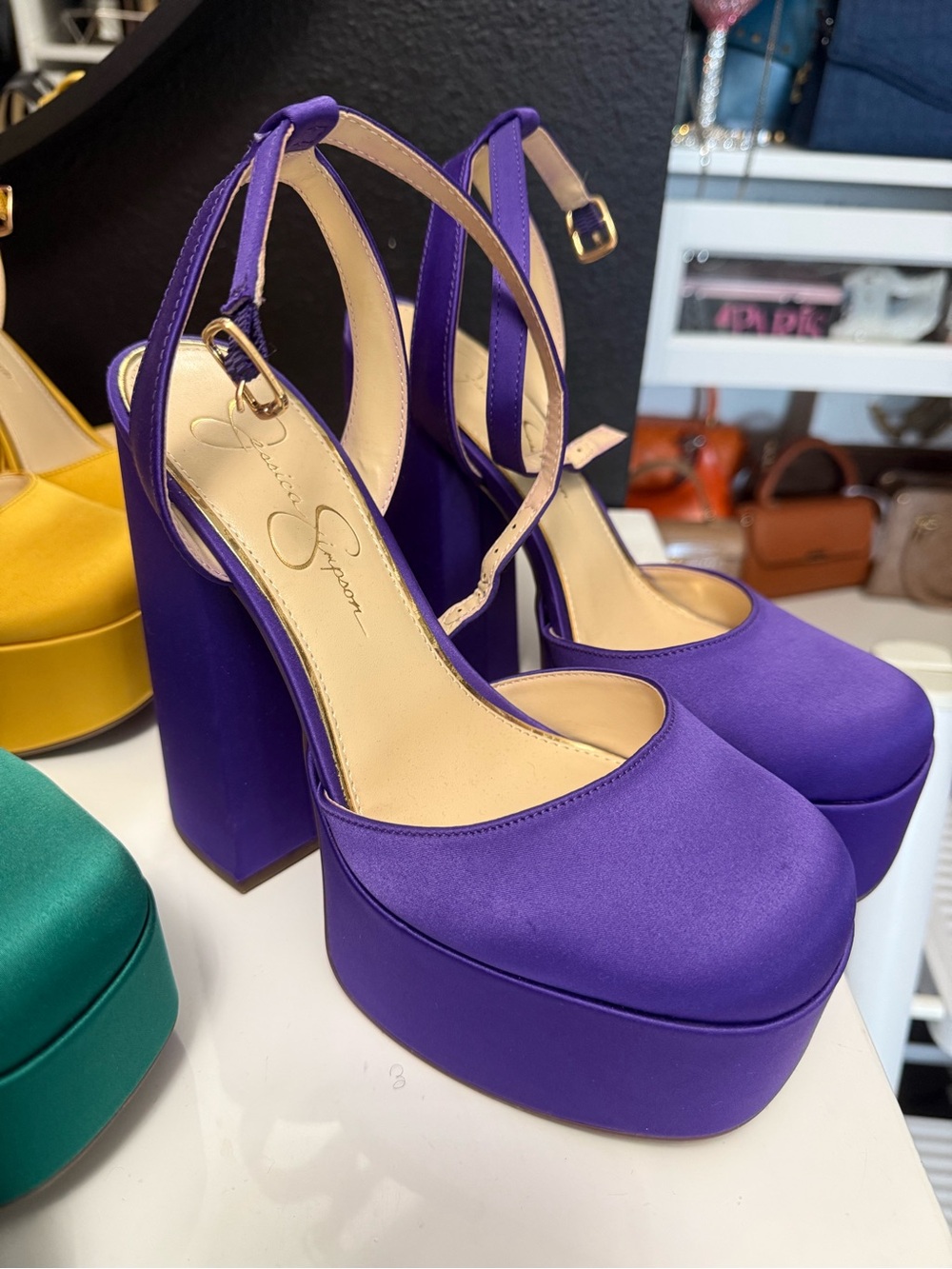 Jessica Simpson Satin Purple Platform Block Heel Sandals